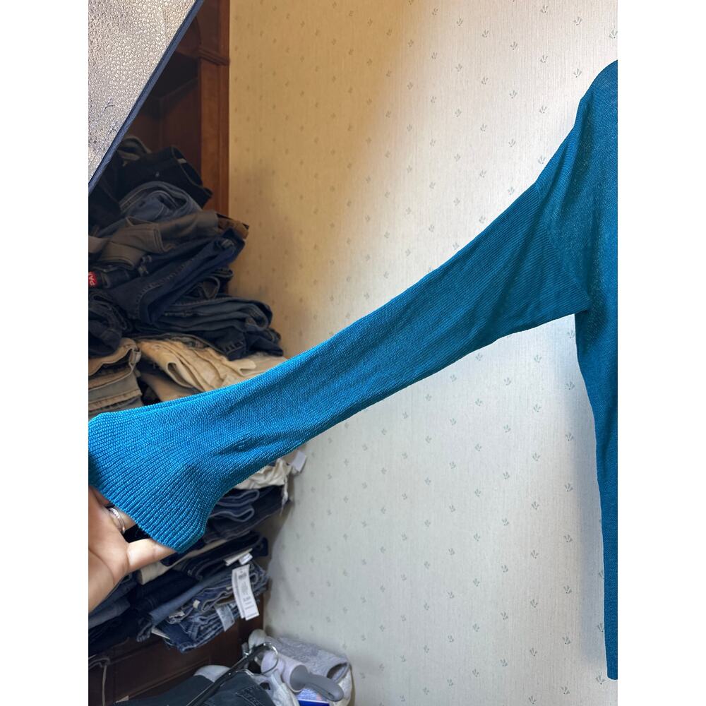 Eileen Fisher Organic Linen Blend Sweater Medium Teal Relaxed Lagenlook Minimal - Picture 5 of 7